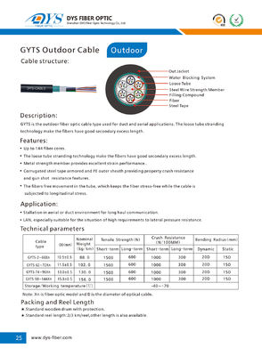 12~288 câble optique extérieur de la fibre GYTS de câble à fibre optique blindé de noyaux