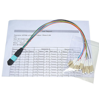12 la correction adaptée aux besoins du client de fibre du noyau 0.9mm MPO attachent 1M unimodal Fanout