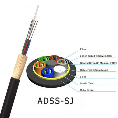 Câble optique Adss diélectrique aérien aérien extérieur de fibre de mode unitaire de 6 noyaux